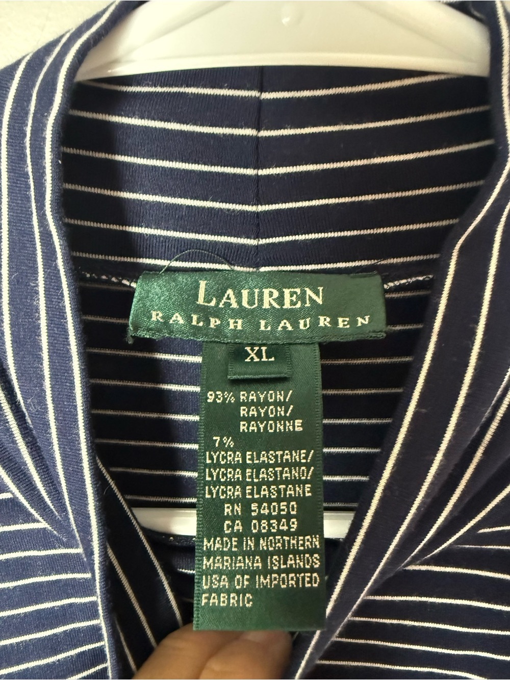 Lauren Ralph Lauren Mock Neck 3/4 Sleeve Navy White Striped Top Womens SZ XL - Picture 3 of 8